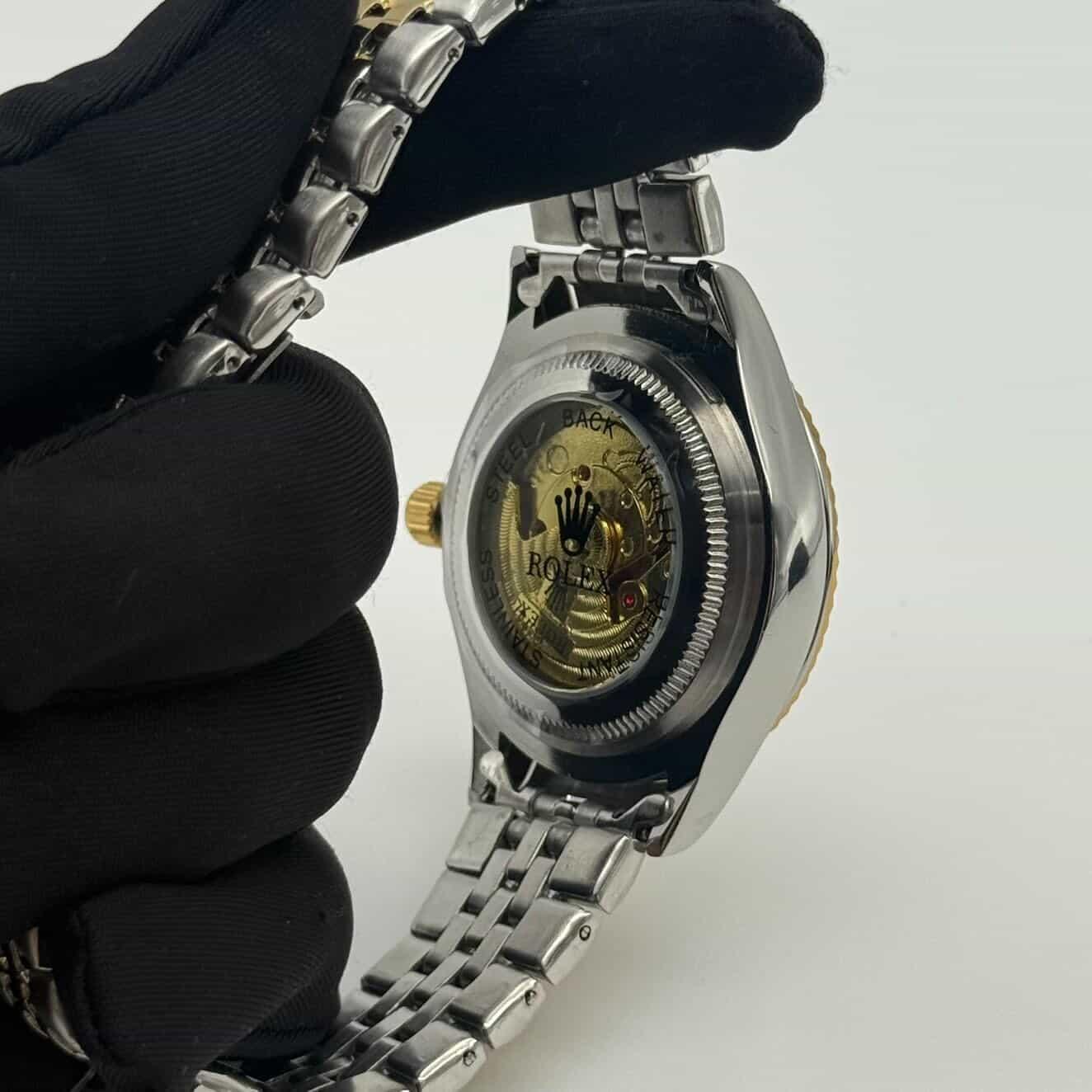 Rolex Datejust Fundo de vidro Prata e Dourado