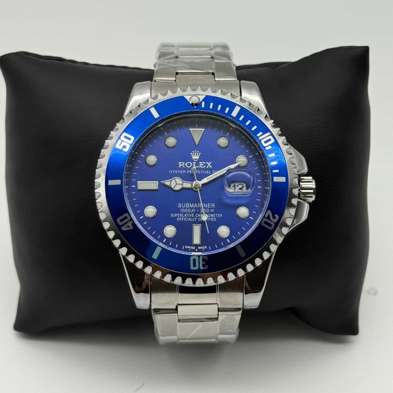 Rolex Submariner Fundo de vidro Prata com Azul