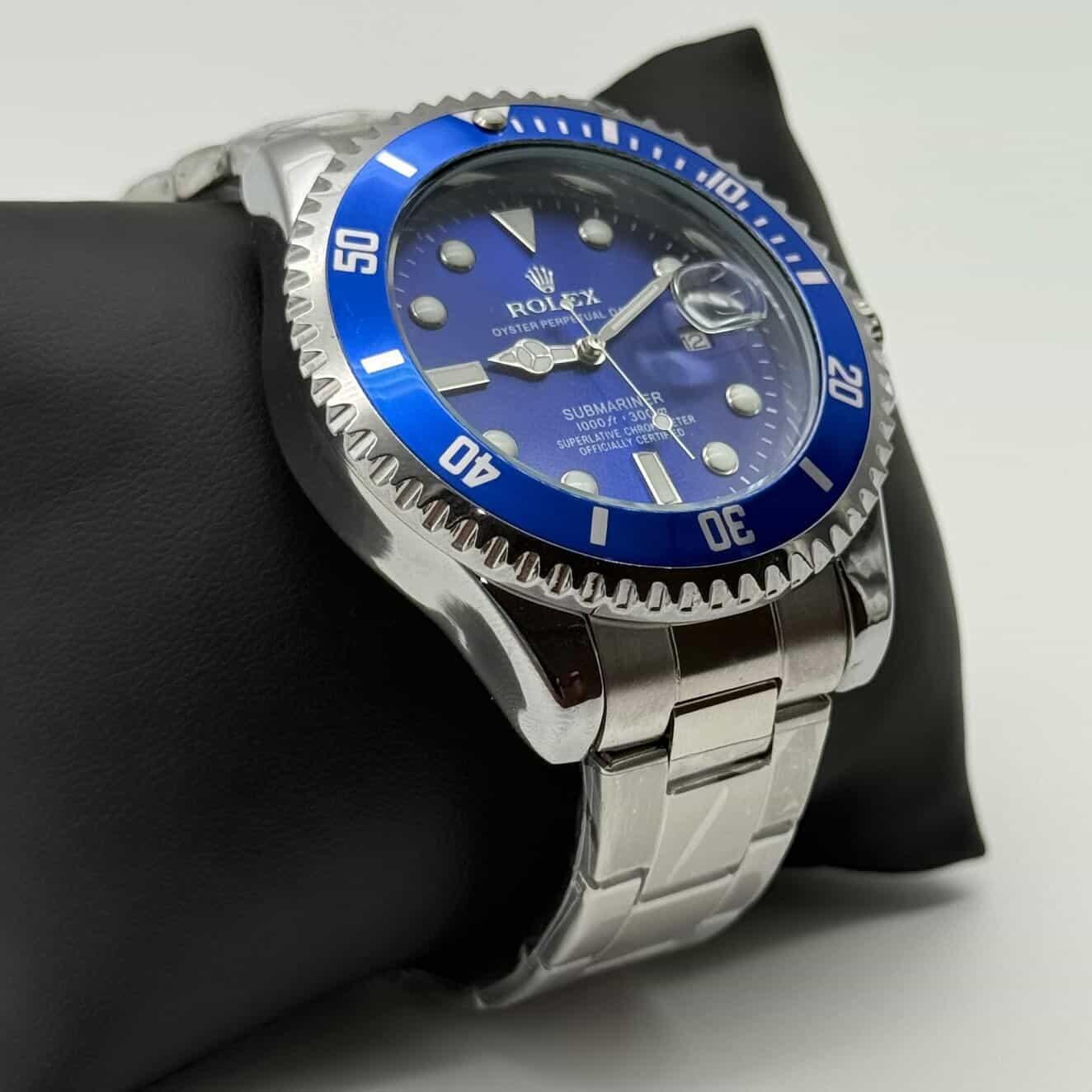Rolex Submariner Fundo de vidro Prata com Azul